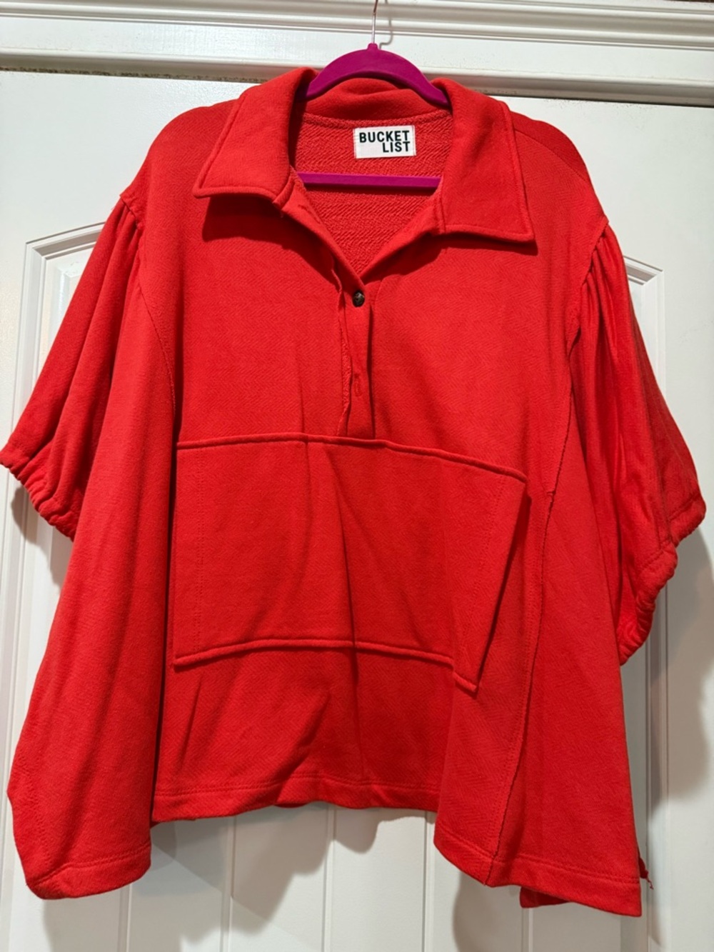 BUCKETLIST Red Pullover Pancho Style Top